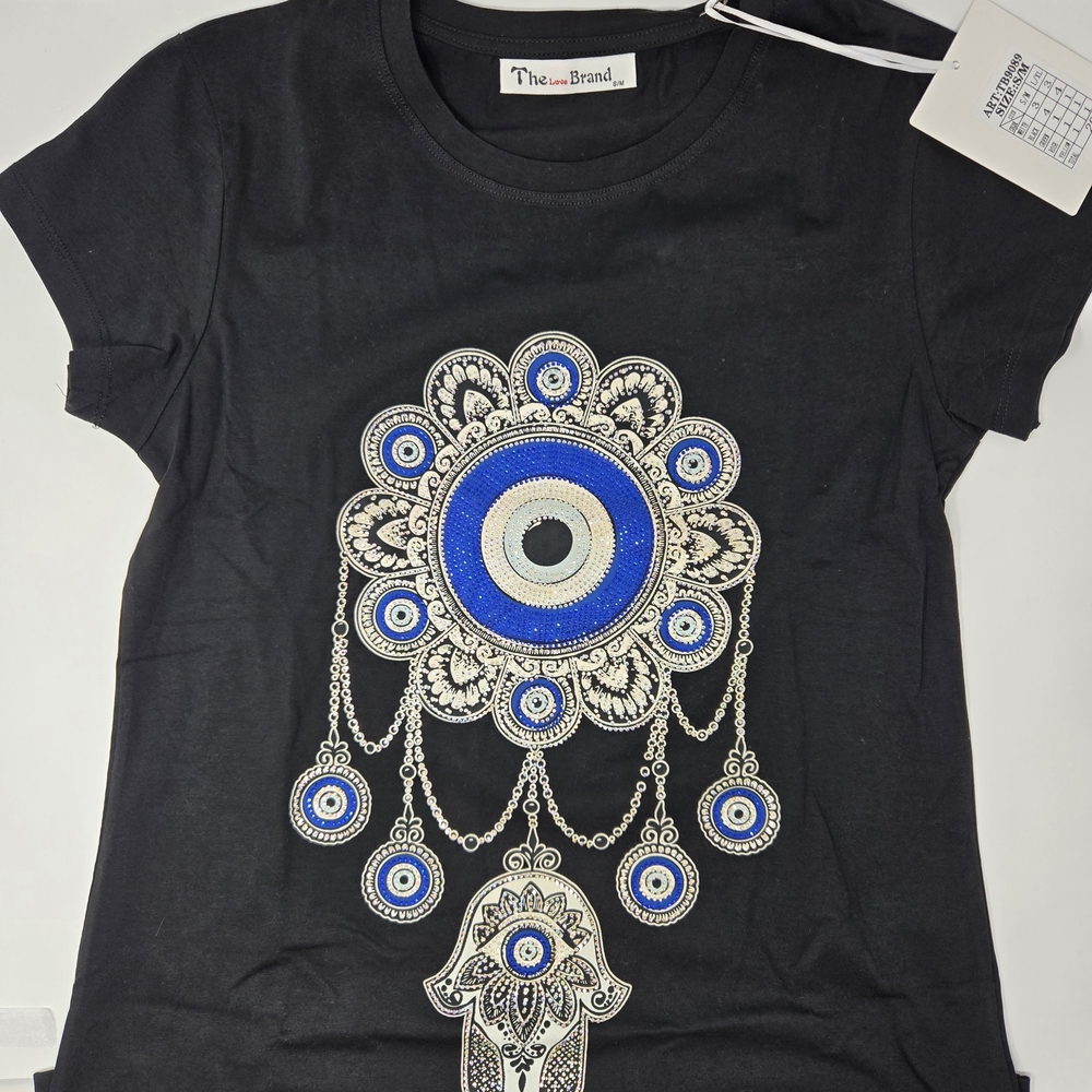 Black Graphic Women's Top With Rhinestone Size S/M